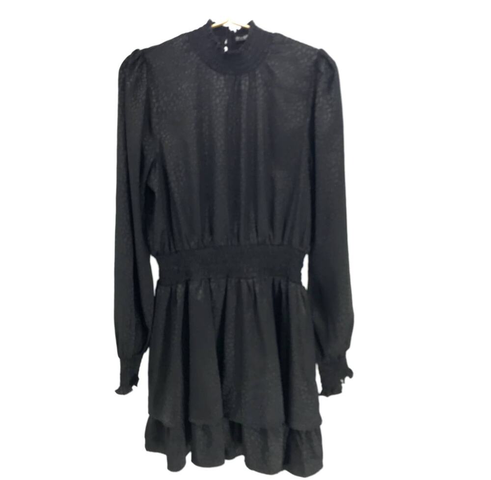 Nasty Gal Collection Black High Neck Long Sleeve Tiered Mini Dress Size L